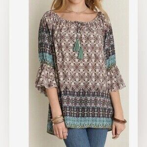 Umgee on or off shoulder boho tunic top size medium